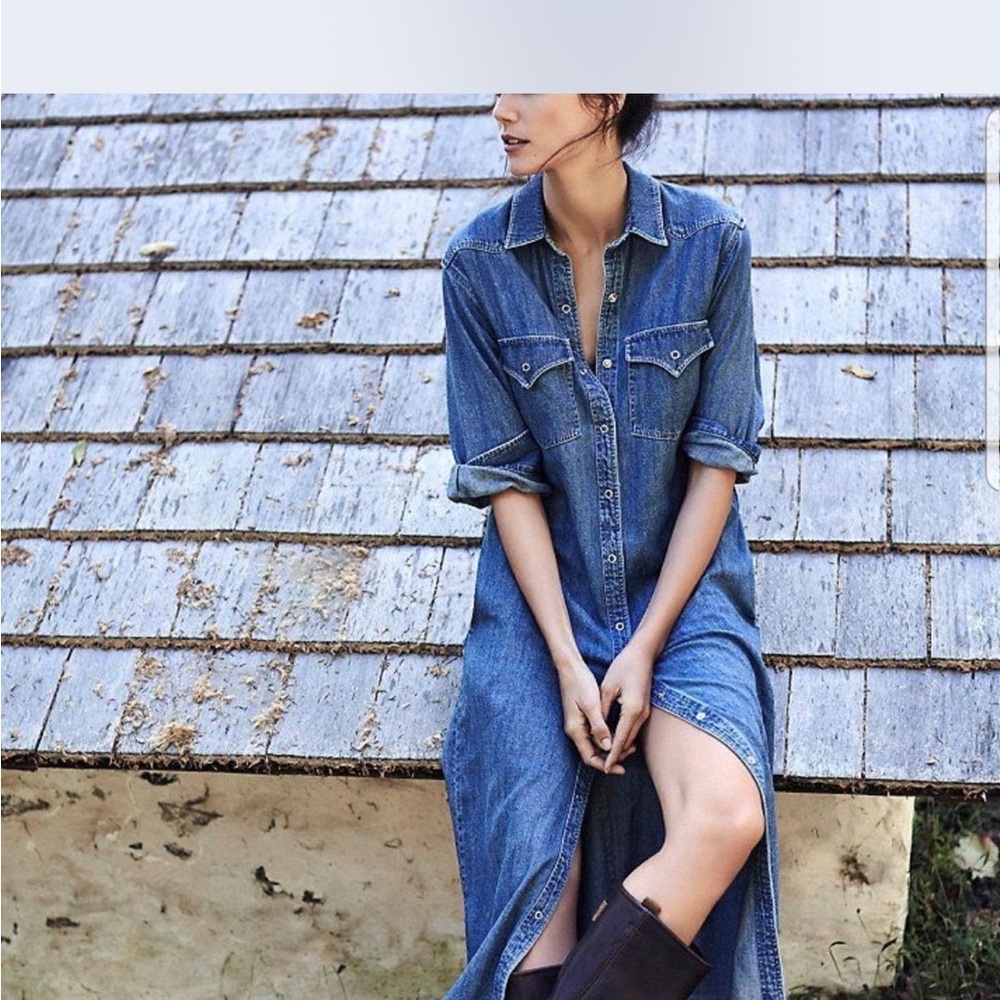 Capulet Blue Plunge Midi Dress with Cuffed Sleeves